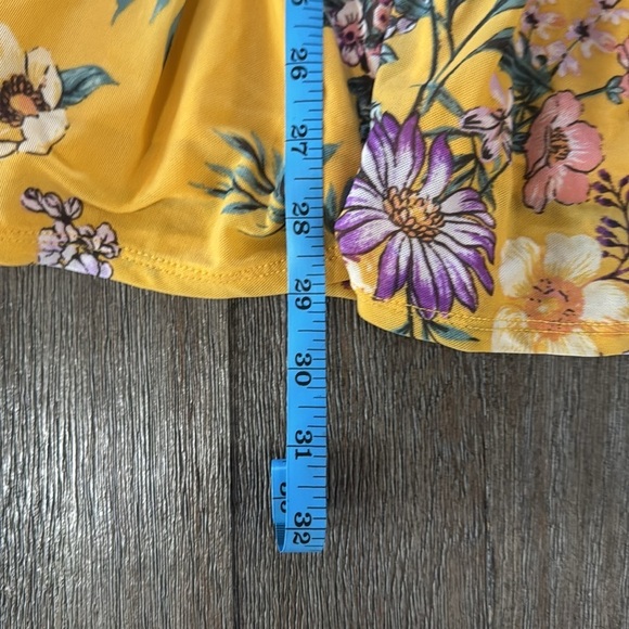 Torrid Stretch Mesh Square Neck Shirred Peplum Cherish Floral Mineral Yellow - Picture 13 of 13